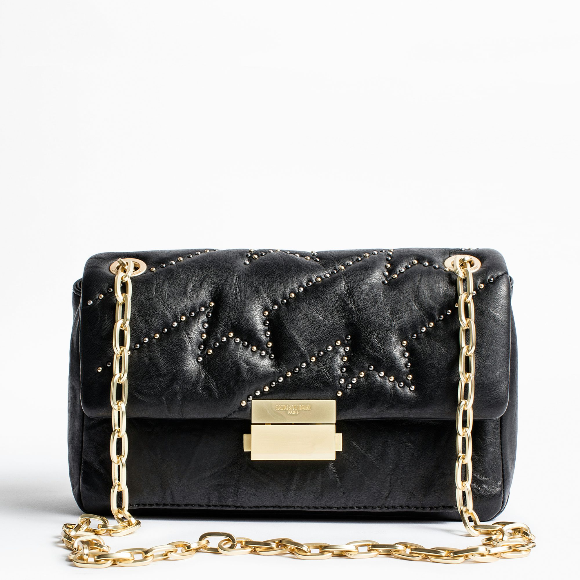 Ziggy Matelassé Clous bag - Women’s black leather bag with stud detail.